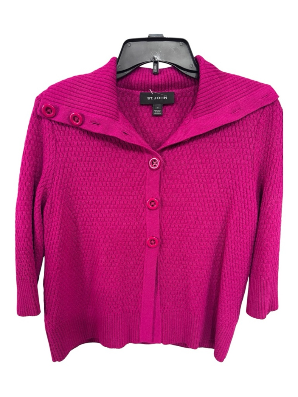 St. John Magenta Button-Up Convertible to  Turtleneck Knit Cardigan Sz S EUC